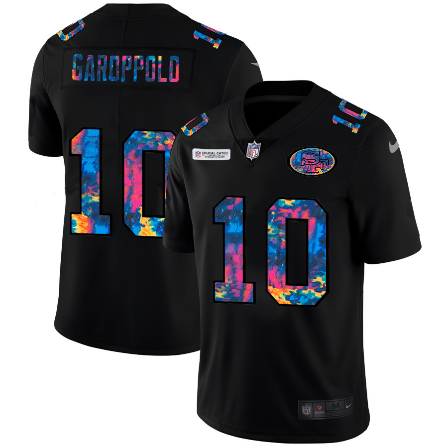 NFL San Francisco 49ers #10 Jimmy Garoppolo Men Nike MultiColor Black 2020  Crucial Catch Vapor Untouchable Limited Jersey